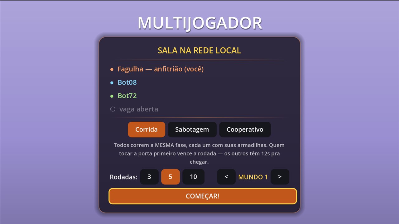 Sala do multijogador com modos corrida, sabotagem e cooperativo